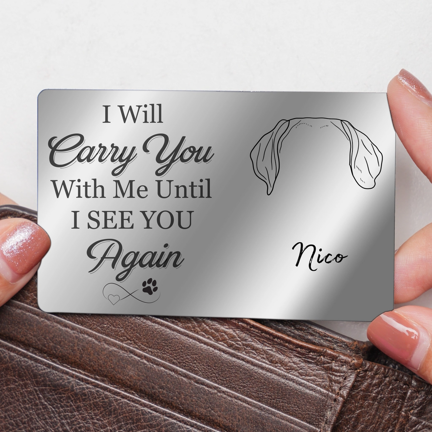 Personalized Dog Memorial Wallet Card - Custom Aluminum Keepsake with Breed Outline, Name & Quote - Sympathy Gift for Pet Loss