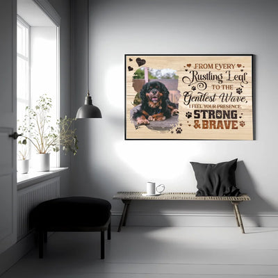 Horizontal pet memorial poster with a custom photo and the quote, "I Feel Your Presence," ideal for celebrating cherished memories
