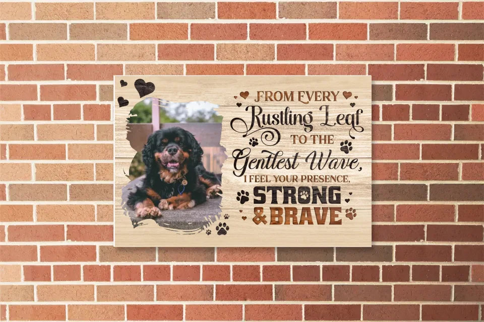 Horizontal pet memorial poster with a custom photo and the quote, "I Feel Your Presence," ideal for celebrating cherished memories