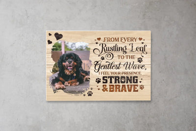 Horizontal pet memorial poster with a custom photo and the quote, "I Feel Your Presence," ideal for celebrating cherished memories