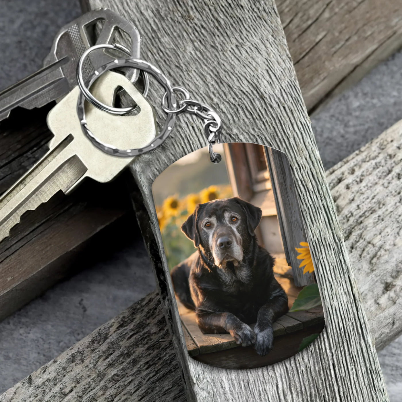 Double-sided memorial keychain featuring a custom pet photo on the front and heartfelt quote from the  back 
