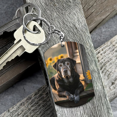 Double-sided memorial keychain featuring a custom pet photo on the front and heartfelt quote from the  back 
