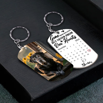 Double-sided memorial keychain featuring a custom pet photo on the front and heartfelt quote from the  back 