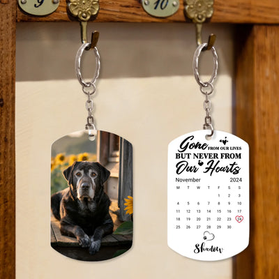 Double-sided memorial keychain featuring a custom pet photo on the front and heartfelt quote from the  back 