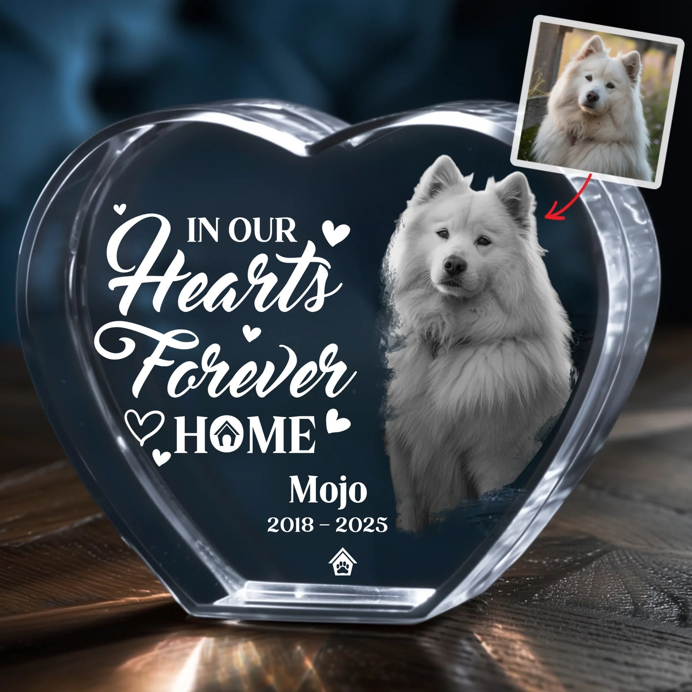 Personalized pet memorial 3D crystal heart with custom dog photo engraving – sympathy keepsake gift for pet parents