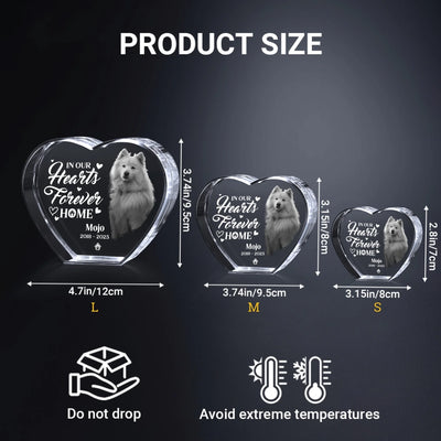 Personalized 3D crystal heart memorial in three sizes – custom photo engraved sympathy gift for pet lovers