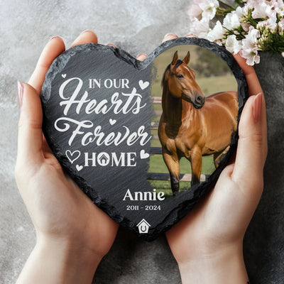 Custom engraved heart slate stone honoring a beloved horse, designed as a sympathy gift or memorial keepsake.