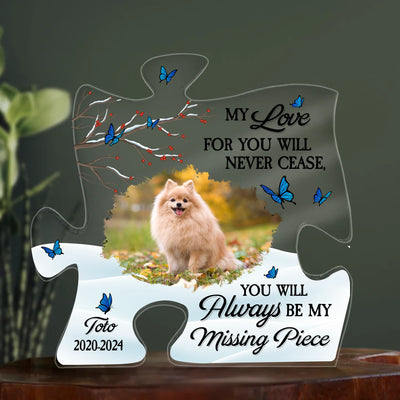 Pet Memorial Display - Crystal Clear Acrylic Puzzle Frame with Custom Photo and Dates
