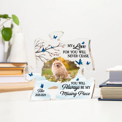 Pet Loss Memorial Gift - Illuminated Acrylic Puzzle Piece with Personalized Photo Display