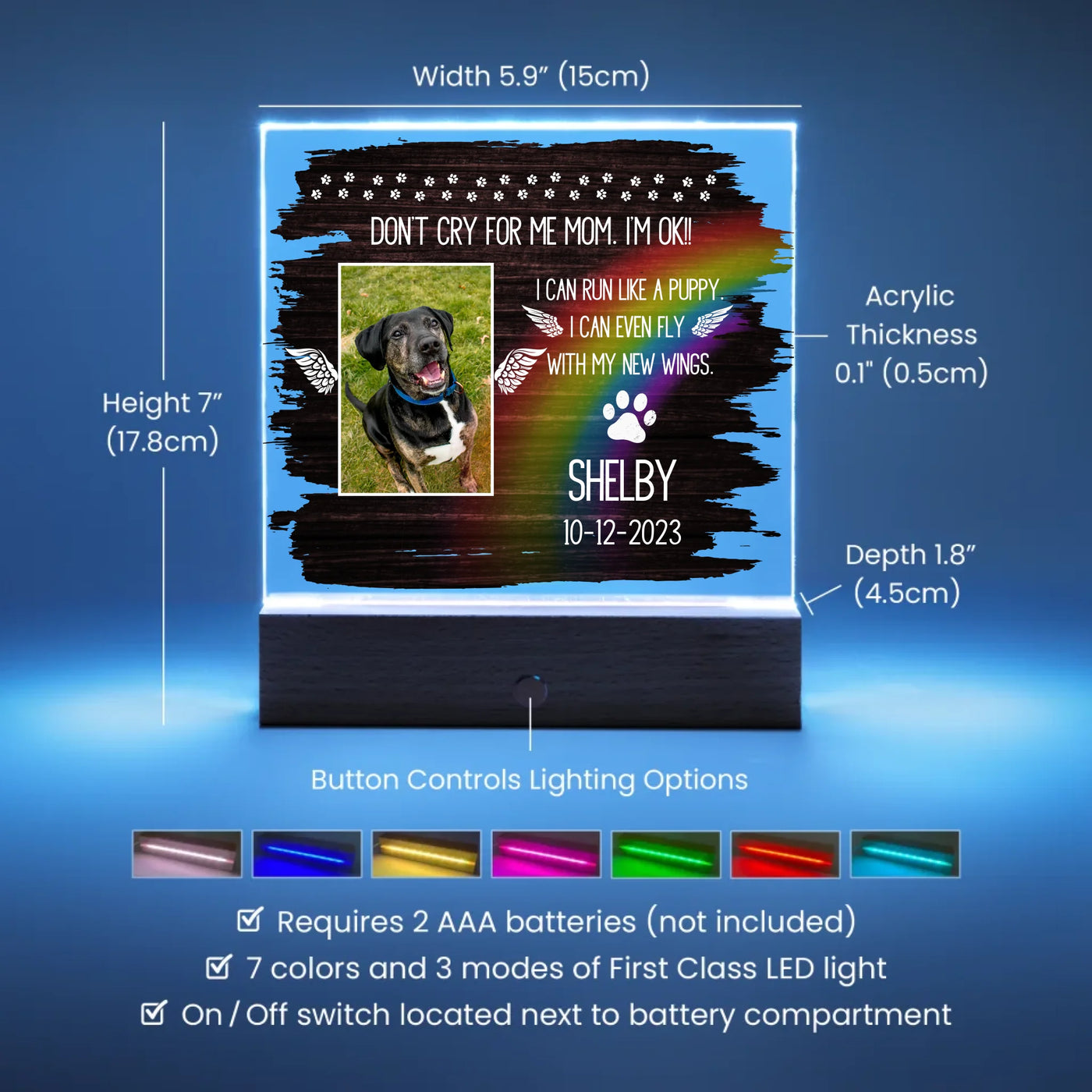 Acrylic Square Battery LED Base Features dog memorial gift
