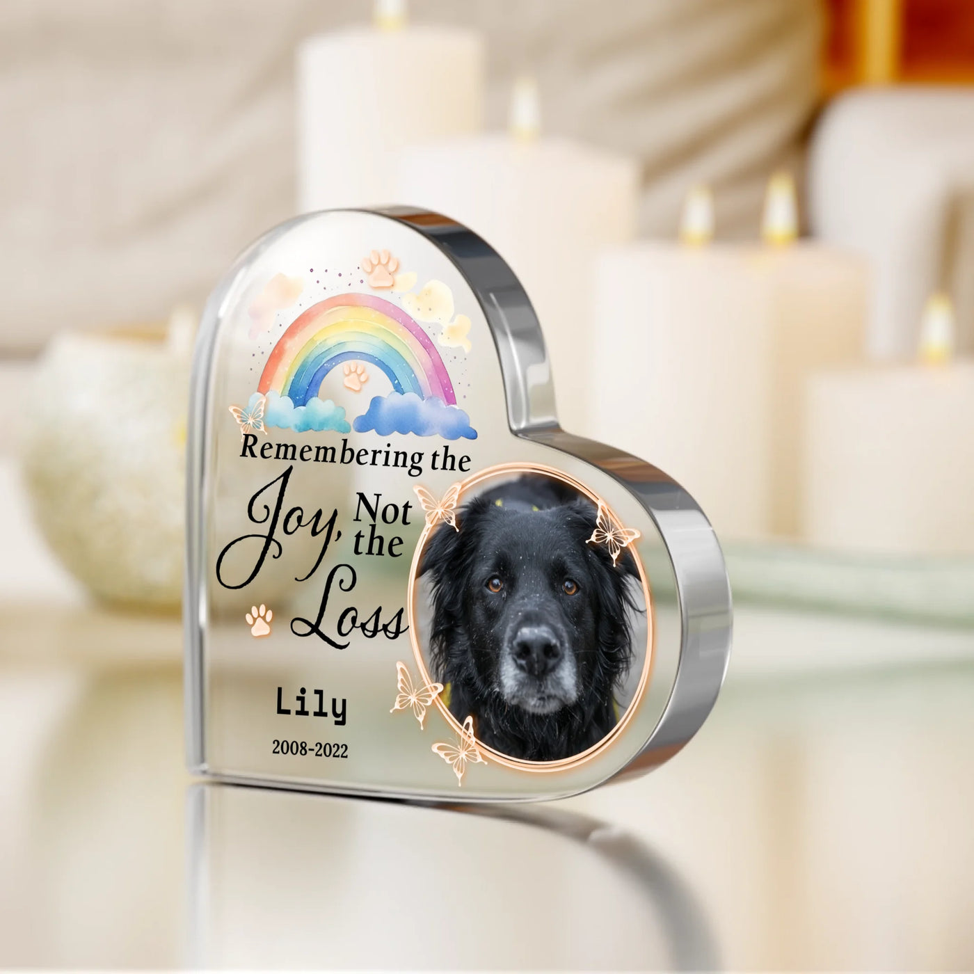 Remembering the Joy, Not the Loss - Memorial Personalized Custom Heart Shaped 3D LED Light - Sympathy Gift, Gift For Pet Owners, Pet Lovers