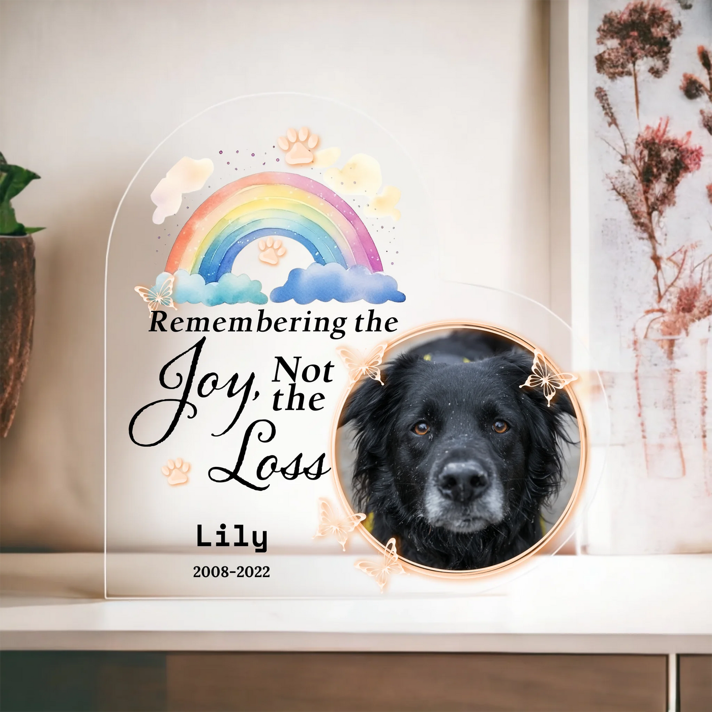 Remembering the Joy, Not the Loss - Memorial Personalized Custom Heart Shaped 3D LED Light - Sympathy Gift, Gift For Pet Owners, Pet Lovers