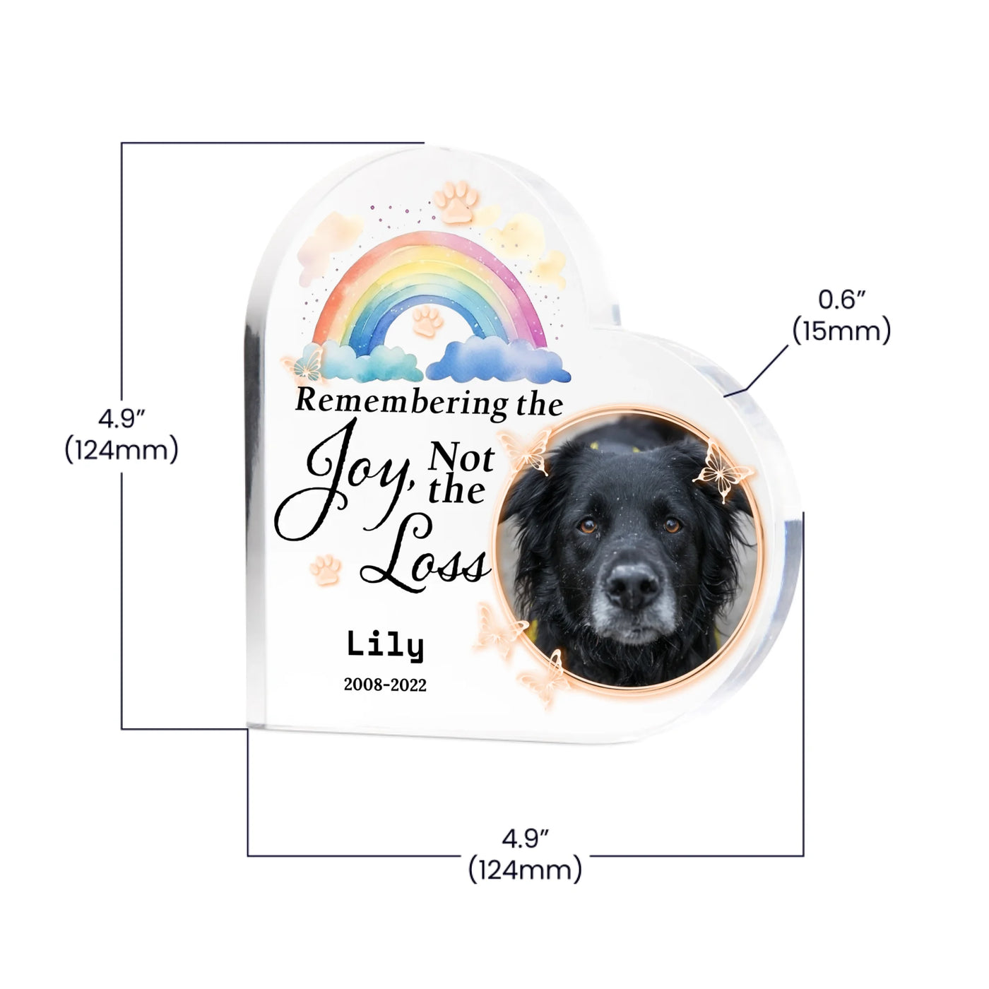 Remembering the Joy, Not the Loss - Memorial Personalized Custom Heart Shaped 3D LED Light - Sympathy Gift, Gift For Pet Owners, Pet Lovers