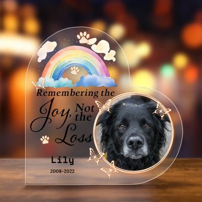 Remembering the Joy, Not the Loss - Memorial Personalized Custom Heart Shaped 3D LED Light - Sympathy Gift, Gift For Pet Owners, Pet Lovers