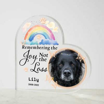 Remembering the Joy, Not the Loss - Memorial Personalized Custom Heart Shaped 3D LED Light - Sympathy Gift, Gift For Pet Owners, Pet Lovers
