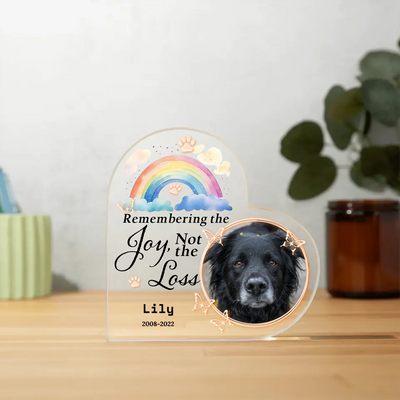 Remembering the Joy, Not the Loss - Memorial Personalized Custom Heart Shaped 3D LED Light - Sympathy Gift, Gift For Pet Owners, Pet Lovers