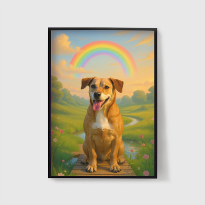 Framed pet loss gift - custom AI artwork with rainbow and pet photo