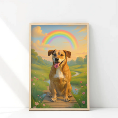 Custom dog memorial framed poster with rainbow background
