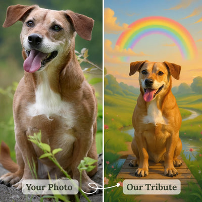 Your photo → Our Rainbow Bridge Tribute - Before → After image
