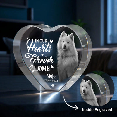 3D crystal heart pet memorial glowing under light – custom engraved remembrance keepsake for dogs, cats, rabbits, and more