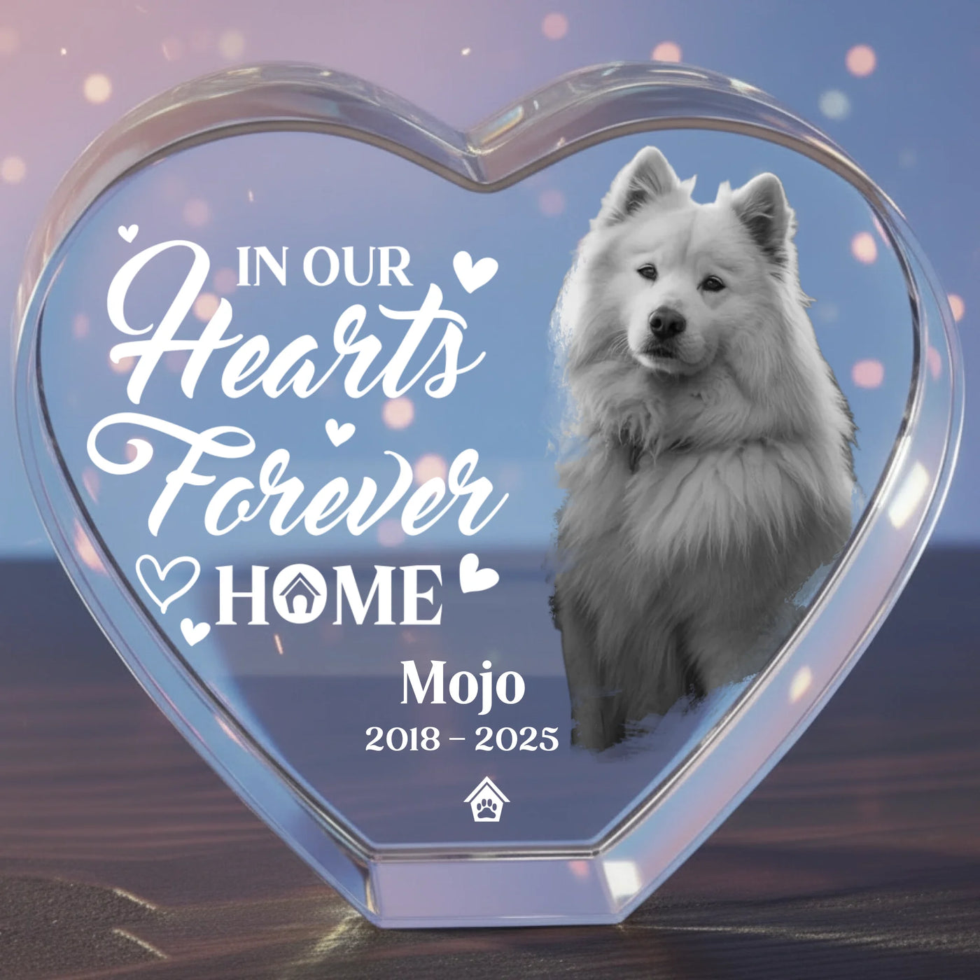 Personalized pet memorial 3D crystal heart with custom dog photo engraving – sympathy keepsake gift for pet parents