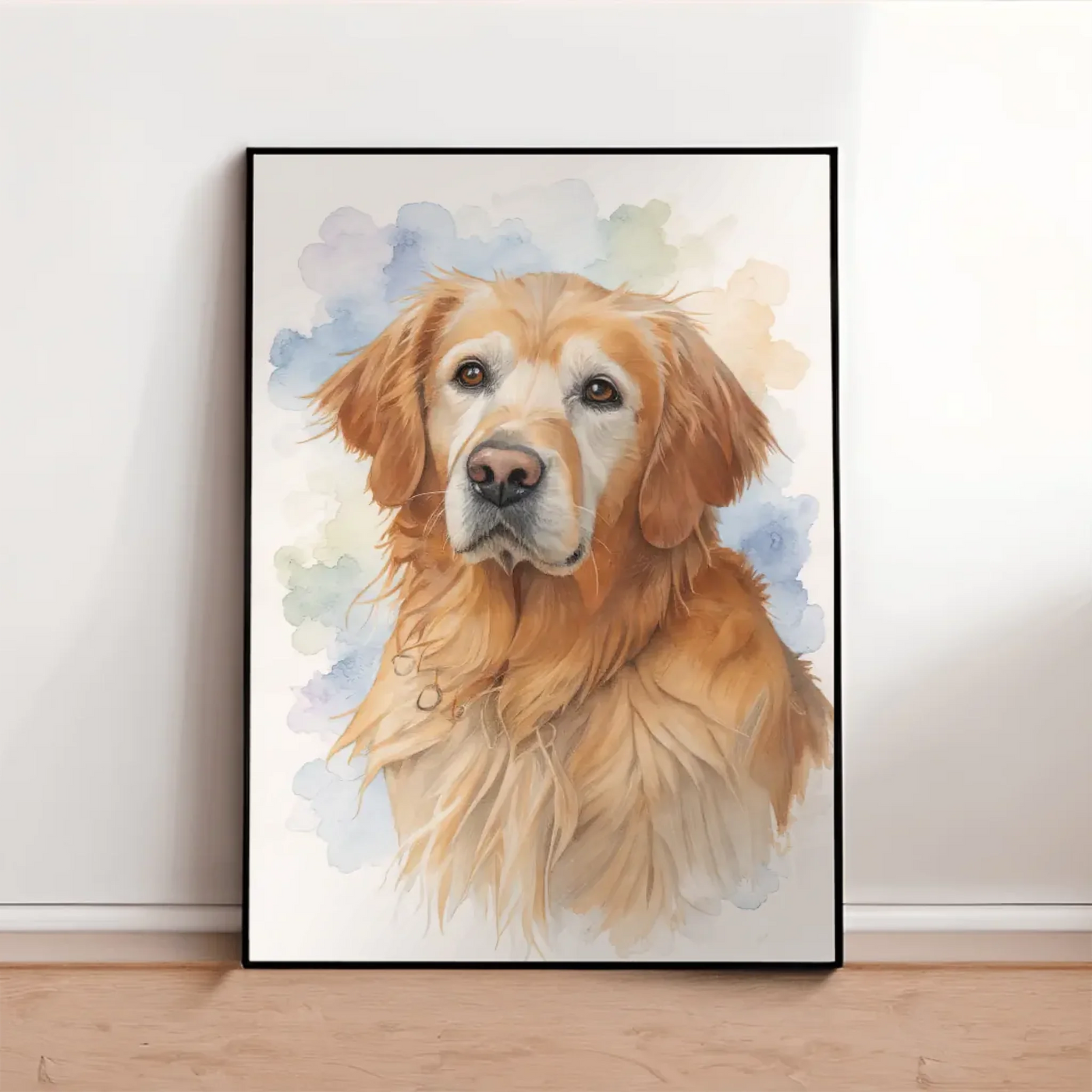 AI-generated Rainbow Bridge pet memorial framed poster with custom photo