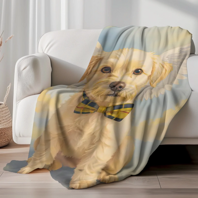 Photo sherpa blanket with rainbow bridge design – personalized sympathy gift to remember a beloved dog, cat, or other animal companion.