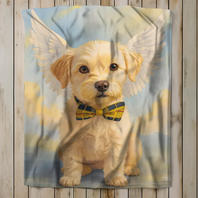 Personalized memorial sherpa blanket with custom pet photo and rainbow bridge design – soft fleece tribute for dog, cat, or any beloved animal.