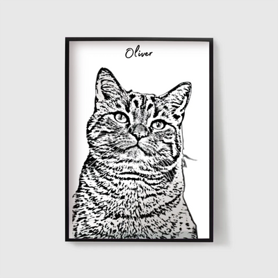 Framed pet loss gift - custom line art from pet photo
