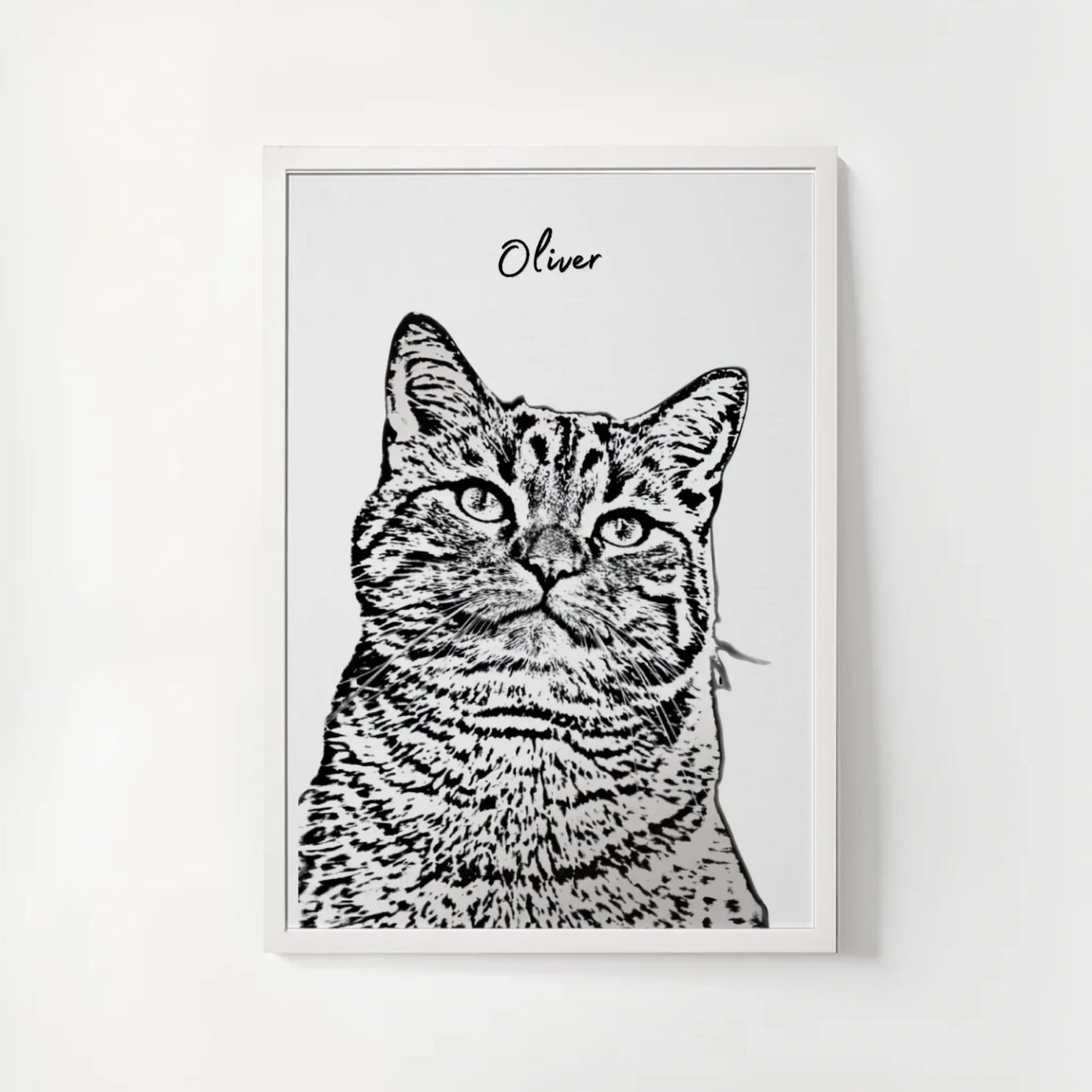 Dog or cat remembrance framed poster - white frame line art