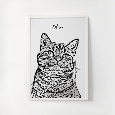 Dog or cat remembrance framed poster - white frame line art