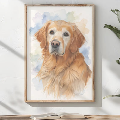 AI-generated watercolor portrait cat memorial framed poster with custom photo