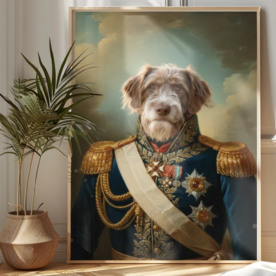 AI-generated watercolor pet memorial portrait framed poster with custom photo
