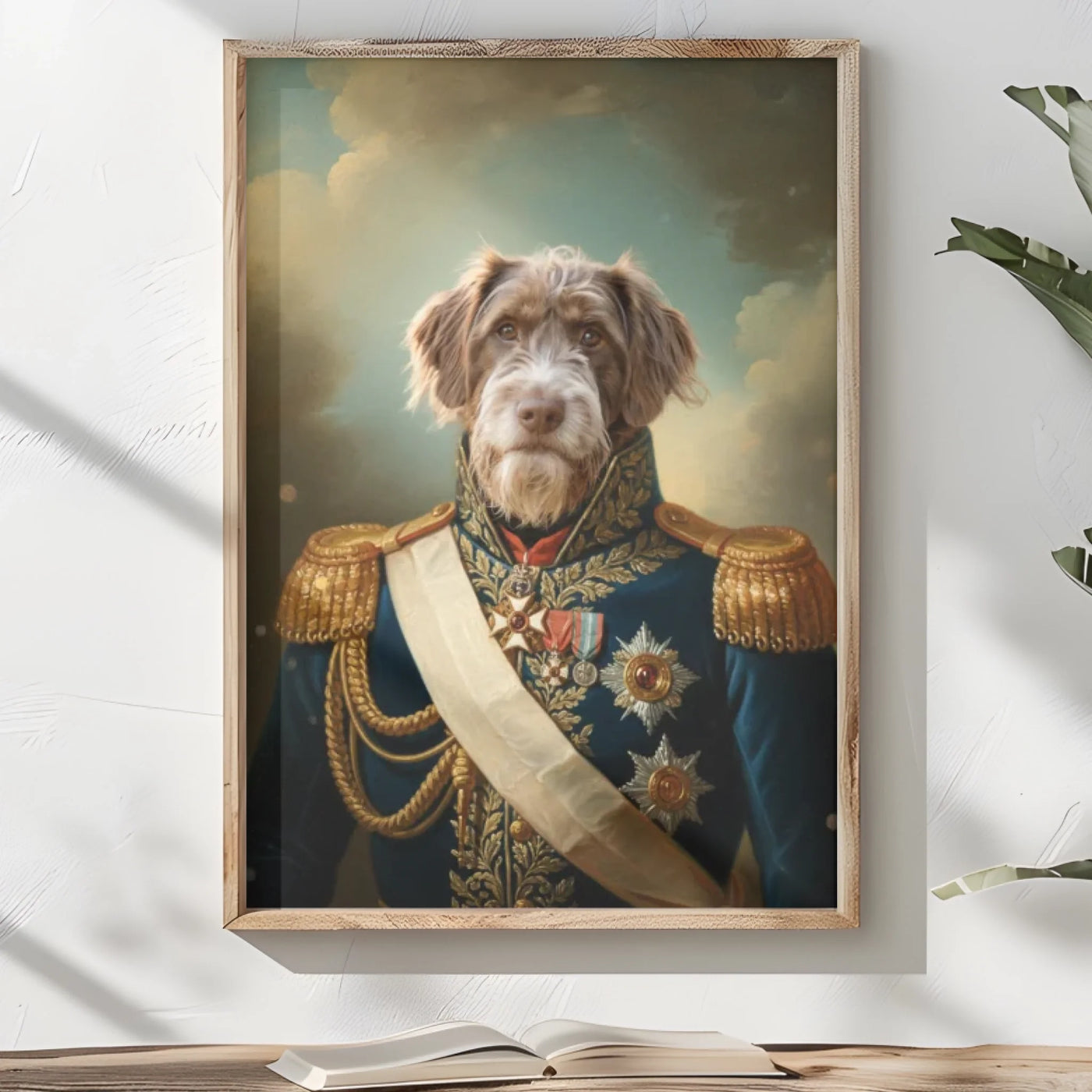 AI-generated watercolor portrait cat memorial framed poster with custom photo
