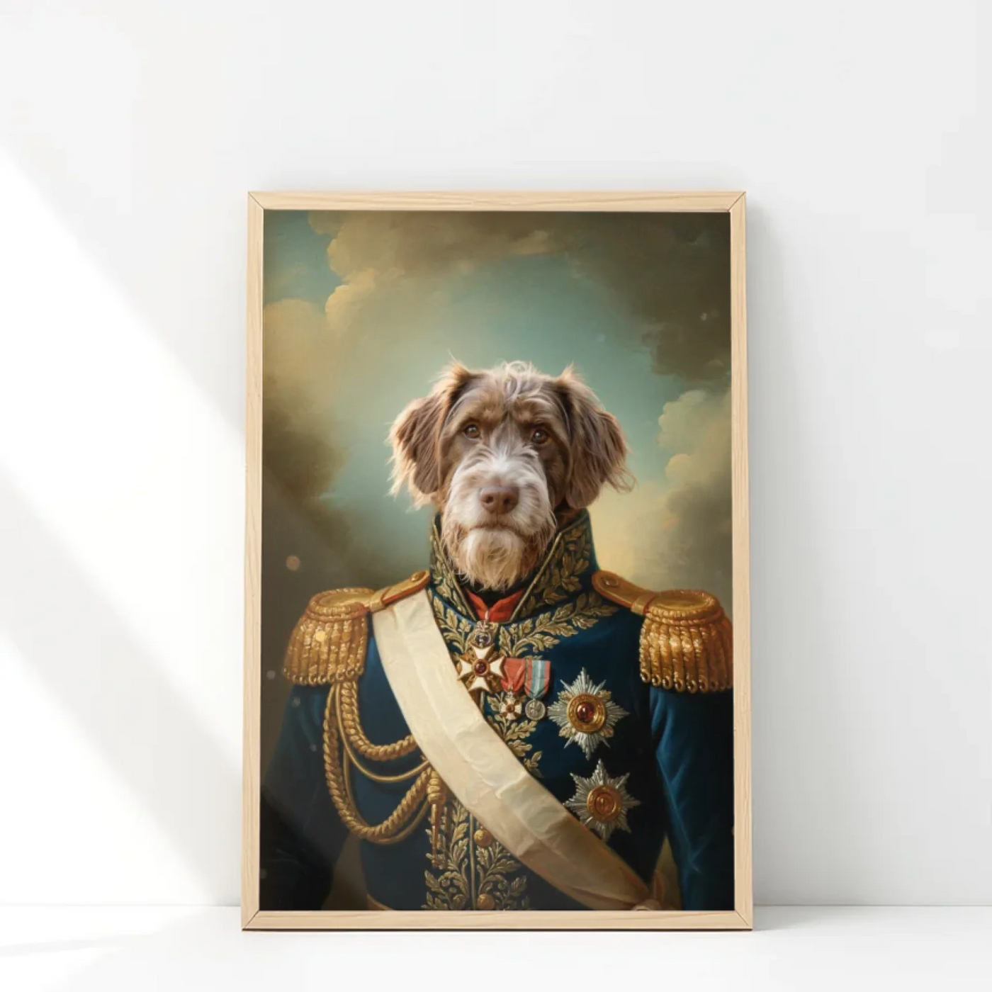 Custom dog memorial framed poster with rainbow background