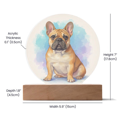 Close-up of watercolor-style pastel pet portrait printed on clear acrylic memorial plaque