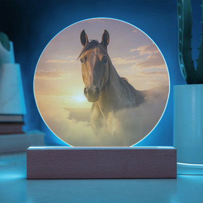 Personalized Horizon Glow pet portrait acrylic plaque with glowing LED base