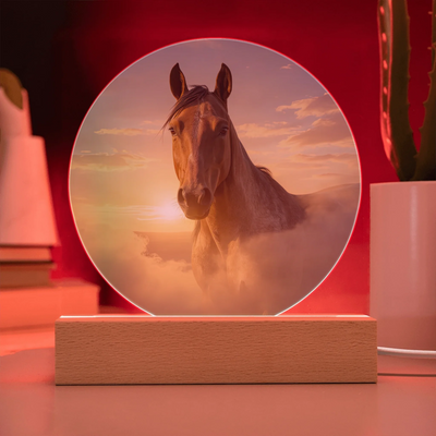 Personalized Horizon Glow pet portrait acrylic plaque with glowing LED base