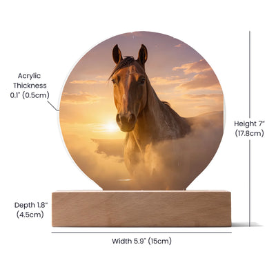 Close-up of warm horizon-style animal portrait printed on clear acrylic memorial plaque