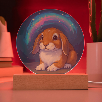 Personalized painterly pet portrait acrylic plaque with swirling starlit colors and LED base