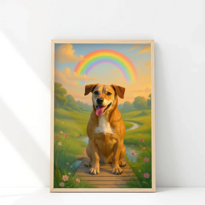 Custom dog memorial framed poster with rainbow background