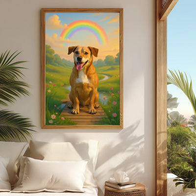 Personalized animal memorial poster - AI-generated Rainbow Bridge artwork
