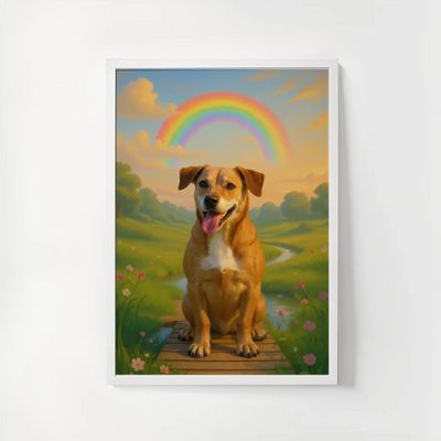 Dog or cat remembrance framed poster - Rainbow Bridge scene