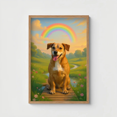 AI-generated custom photo pet memorial - framed Rainbow Bridge tribute