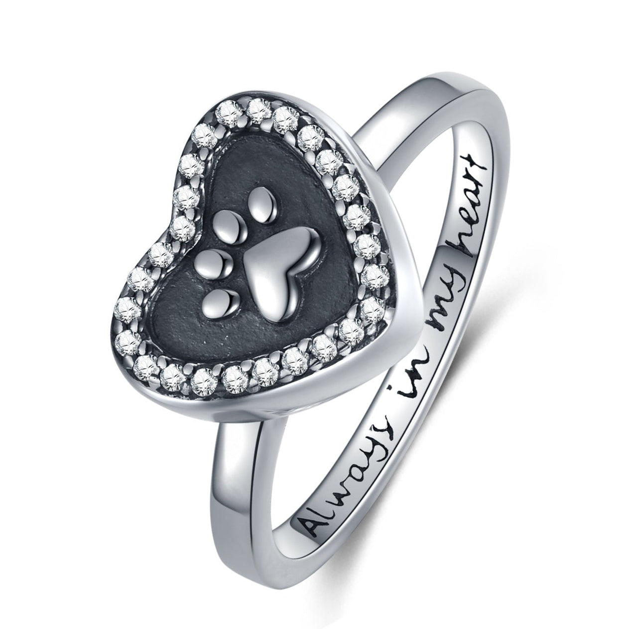Sterling Silver Paw Heart Urn Ring - Ashes Keepsake Pet Memorial Cremation Ring Jewelry
