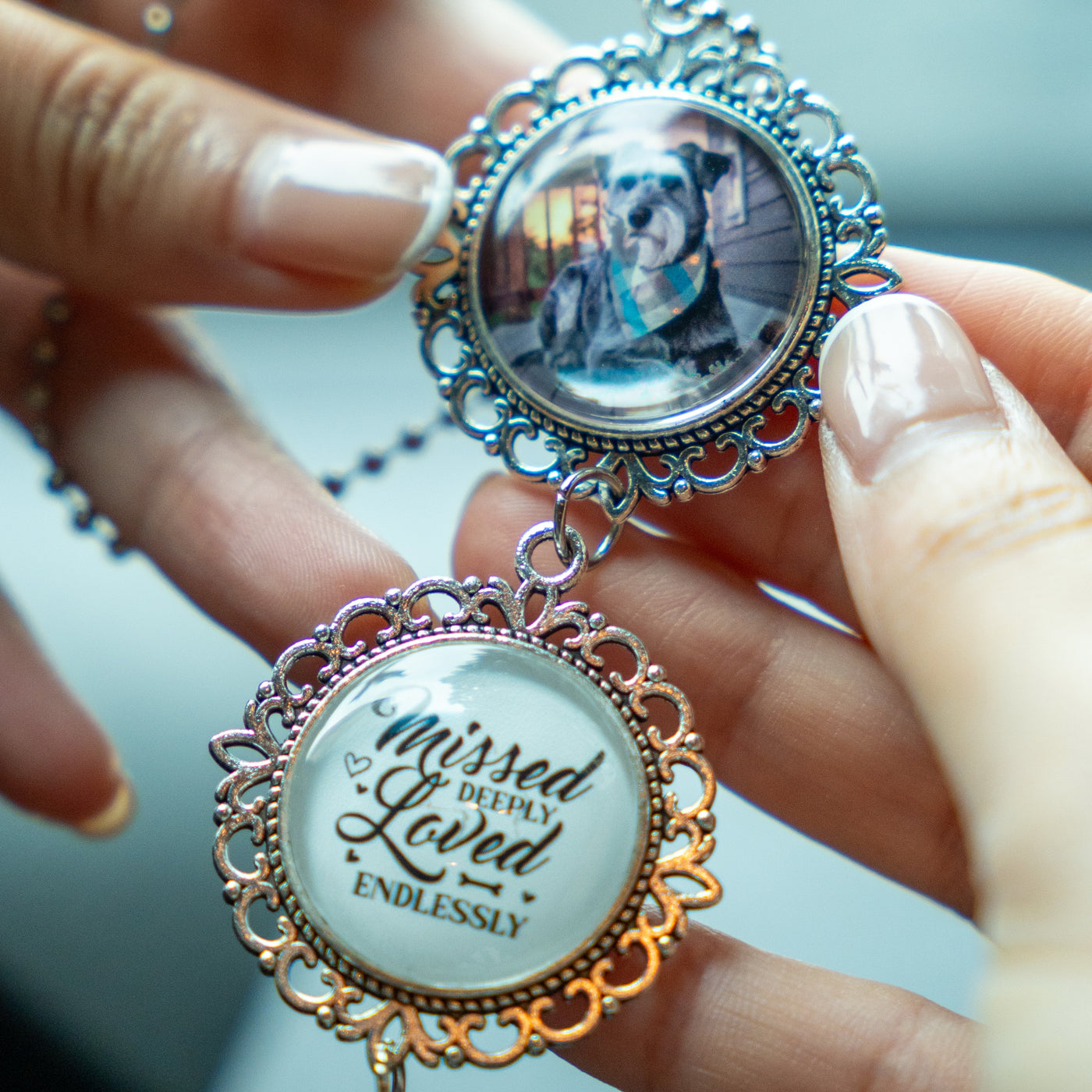 Personalized Pet Memorial Car Charm with Photo & Quote - Custom 2-Charm Ornament with Angel Wing, Sympathy Gift for Pet Loss