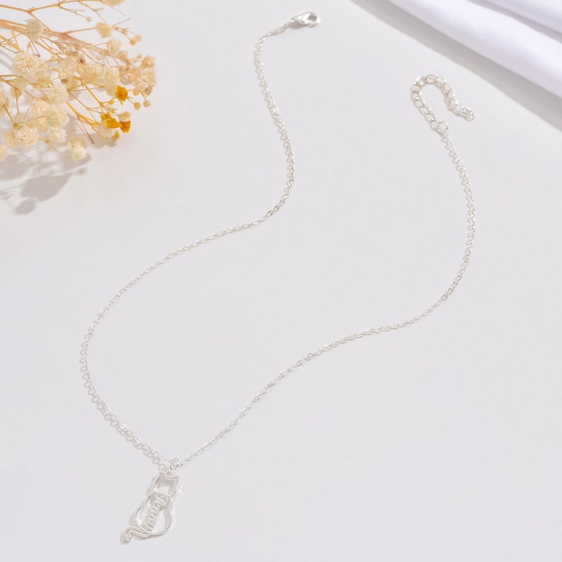 Silver necklace on a light background with dried flowers